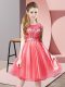 Scoop Sleeveless Zipper Prom Party Dress Coral Red Tulle