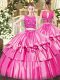 Scoop Sleeveless Zipper 15th Birthday Dress Rose Pink Tulle