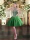 Exceptional Halter Top Sleeveless Homecoming Dress Mini Length Beading Green Tulle