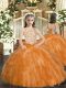 Exquisite Floor Length Orange Pageant Gowns For Girls Organza Sleeveless Beading and Ruffles
