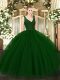 Custom Fit Floor Length Green Quinceanera Dress Tulle and Sequined Sleeveless Beading
