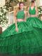 Green Sleeveless Tulle Zipper Sweet 16 Dresses for Military Ball and Sweet 16 and Quinceanera