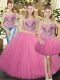 Beading Quinceanera Dresses Rose Pink Lace Up Sleeveless Floor Length