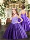 Purple Ball Gowns Spaghetti Straps Sleeveless Tulle Floor Length Lace Up Appliques Little Girls Pageant Dress