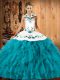 Fantastic Floor Length Ball Gowns Sleeveless Teal Quinceanera Gown Lace Up
