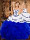 Elegant Embroidery and Ruffles 15 Quinceanera Dress Blue And White Lace Up Sleeveless Floor Length