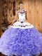 Fabric With Rolling Flowers Halter Top Sleeveless Lace Up Embroidery Quinceanera Dresses in Lavender