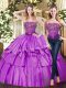 Eggplant Purple Tulle Lace Up 15th Birthday Dress Sleeveless Floor Length Beading and Ruffled Layers