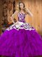 Smart Eggplant Purple Ball Gown Prom Dress Military Ball and Sweet 16 and Quinceanera with Embroidery and Ruffles Sweetheart Sleeveless Lace Up