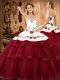 Eye-catching Sleeveless Sweep Train Lace Up Embroidery and Ruffled Layers Sweet 16 Quinceanera Dress