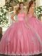 Elegant Watermelon Red Sweetheart Neckline Beading and Appliques Sweet 16 Quinceanera Dress Sleeveless Lace Up