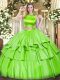 Adorable Tulle Criss Cross Ball Gown Prom Dress Sleeveless Floor Length Ruffled Layers