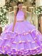 Simple Lavender Halter Top Backless Beading and Ruffled Layers Quinceanera Dresses Sleeveless