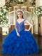 Royal Blue V-neck Lace Up Beading and Ruffles Child Pageant Dress Sleeveless