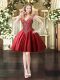 Wine Red Lace Up Prom Dress Beading Sleeveless Mini Length