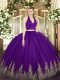 Dark Purple Two Pieces Appliques Sweet 16 Quinceanera Dress Zipper Tulle Sleeveless Floor Length