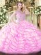 Pretty Lilac Bateau Neckline Beading and Ruffled Layers Quinceanera Gown Sleeveless Zipper