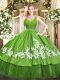 Custom Design Sleeveless Tulle Floor Length Zipper Sweet 16 Quinceanera Dress in Olive Green with Beading and Appliques