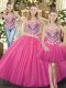 Hot Pink Lace Up Sweetheart Beading Quinceanera Gown Tulle Sleeveless