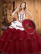 Fantastic Burgundy Sleeveless Tulle Sweep Train Lace Up 15 Quinceanera Dress for Military Ball and Sweet 16 and Quinceanera