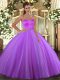 Sleeveless Tulle Floor Length Lace Up Sweet 16 Dresses in Eggplant Purple with Beading