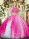 Floor Length Hot Pink Quinceanera Dress Organza Sleeveless Beading and Ruffles
