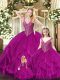 Floor Length Fuchsia Quinceanera Dress Straps Sleeveless Lace Up