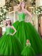 Sleeveless Tulle Floor Length Lace Up 15 Quinceanera Dress in Green with Beading