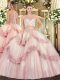 Sexy Baby Pink Sleeveless Tulle Zipper 15th Birthday Dress for Military Ball and Sweet 16 and Quinceanera