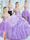Fashionable Lavender Lace Up Vestidos de Quinceanera Beading and Ruffled Layers Sleeveless Brush Train