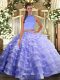 Two Pieces Quinceanera Gown Lavender Halter Top Organza Sleeveless Floor Length Backless