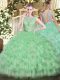 Fashion Apple Green Sleeveless Floor Length Beading and Ruffled Layers Backless Quinceanera Gown
