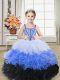 Multi-color Lace Up Kids Pageant Dress Beading and Ruffles Sleeveless Floor Length