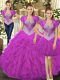 Ball Gowns Quince Ball Gowns Fuchsia Straps Tulle Sleeveless Floor Length Lace Up