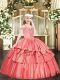 Off The Shoulder Sleeveless Organza Little Girls Pageant Gowns Beading and Ruffled Layers Lace Up