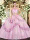 Two Pieces Quinceanera Dress Lilac Scoop Tulle Sleeveless Floor Length Zipper