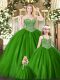 Elegant Green Ball Gowns Tulle Sweetheart Sleeveless Beading Floor Length Lace Up Sweet 16 Dress