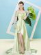 Artistic Yellow Green Elastic Woven Satin and Sequined Lace Up Prom Evening Gown Short Sleeves High Low Sequins