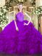 Gorgeous Eggplant Purple Scoop Zipper Lace Quinceanera Gowns Sleeveless