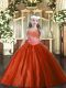 Rust Red Ball Gowns Beading Little Girl Pageant Gowns Lace Up Tulle Sleeveless Floor Length