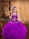 Super Purple Lace Up Straps Embroidery and Ruffles Little Girl Pageant Dress Organza Sleeveless