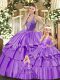 Vintage Lilac Straps Lace Up Beading and Ruffled Layers Vestidos de Quinceanera Sleeveless