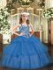 Top Selling Baby Blue Kids Pageant Dress Party and Quinceanera with Beading and Ruffled Layers Straps Sleeveless Lace Up