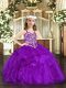 High Class Floor Length Purple Pageant Dress for Teens Straps Sleeveless Lace Up