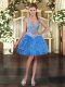 Baby Blue Lace Up Prom Party Dress Beading and Ruffles Sleeveless Mini Length
