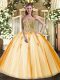 Sweetheart Sleeveless Lace Up Vestidos de Quinceanera Gold Tulle