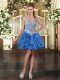 Designer Blue Sleeveless Organza Lace Up Dress for Prom for Prom and Party