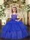 Custom Made Royal Blue Organza Lace Up Pageant Dress Wholesale Sleeveless Floor Length Beading and Ruffled Layers