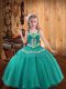 Classical Teal Sleeveless Embroidery and Ruffles Lace Up Little Girl Pageant Gowns