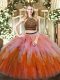 Cheap Multi-color Two Pieces Beading and Ruffles Ball Gown Prom Dress Lace Up Tulle Sleeveless Floor Length